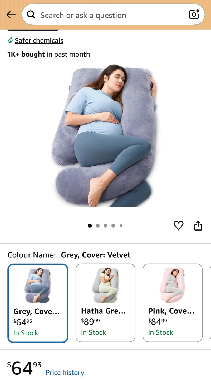 U-Shaped Pregnancy Body Pillow Grey Velvet - photo 2
