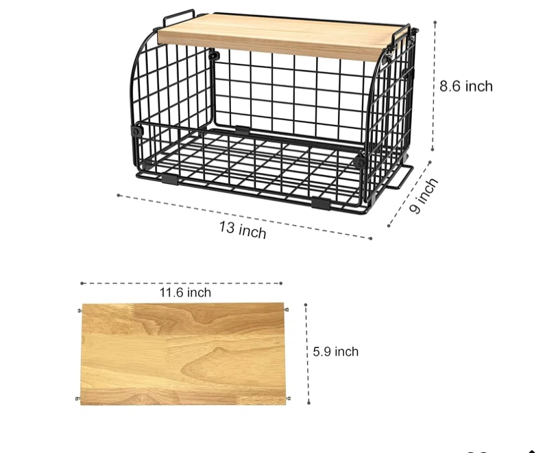 Black Wire Storage Basket with Wooden Top - photo 3