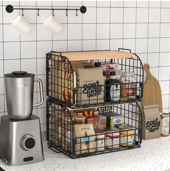 Black Wire Storage Basket with Wooden Top - photo 4