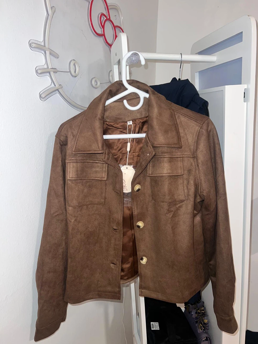 Brown Suede-Look Button-Up Jacket
