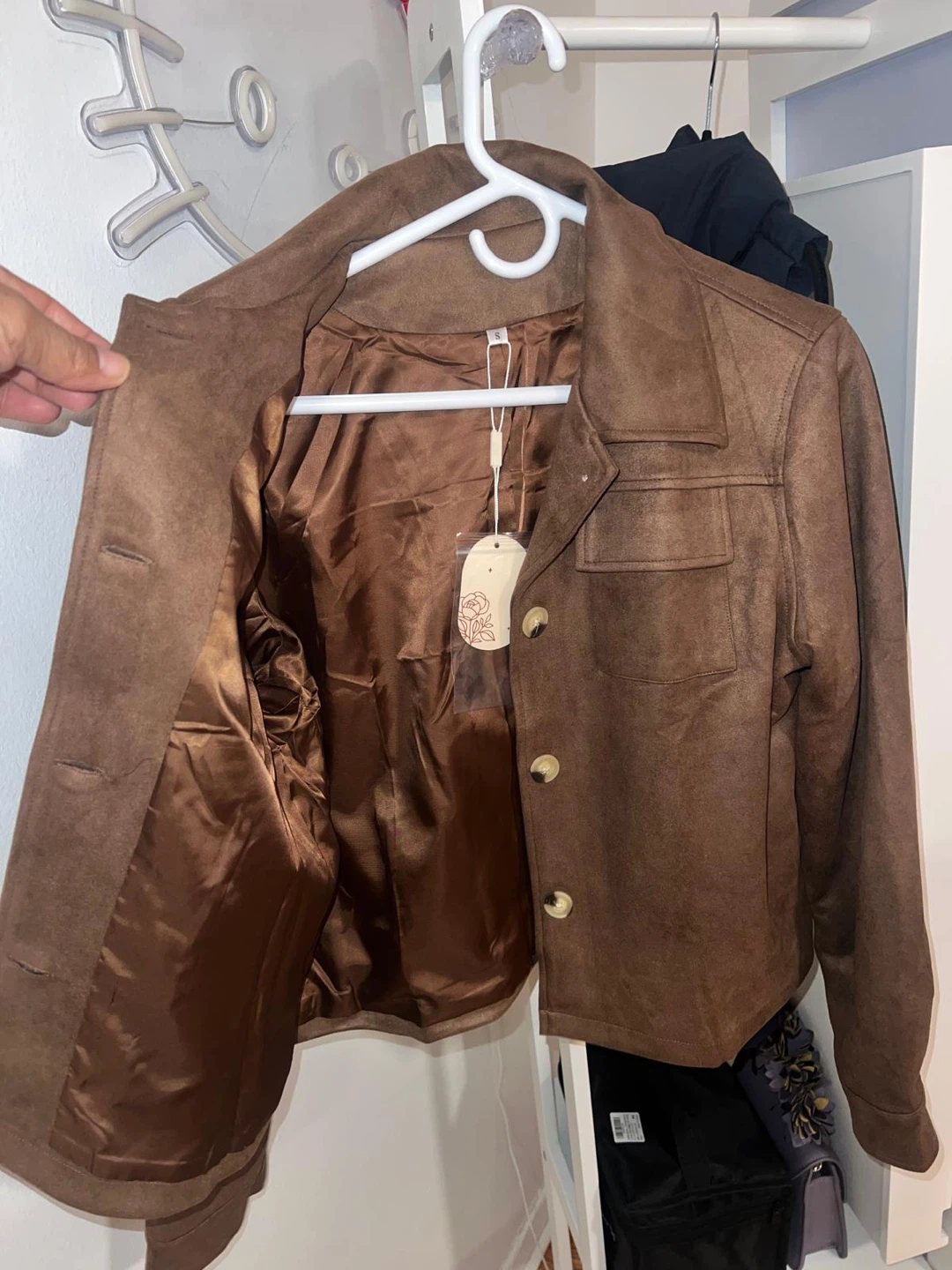 Brown Suede-Look Button-Up Jacket - photo 2