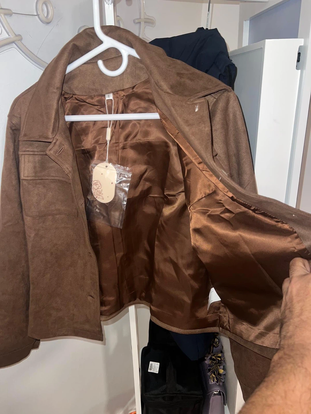 Brown Suede-Look Button-Up Jacket - photo 3