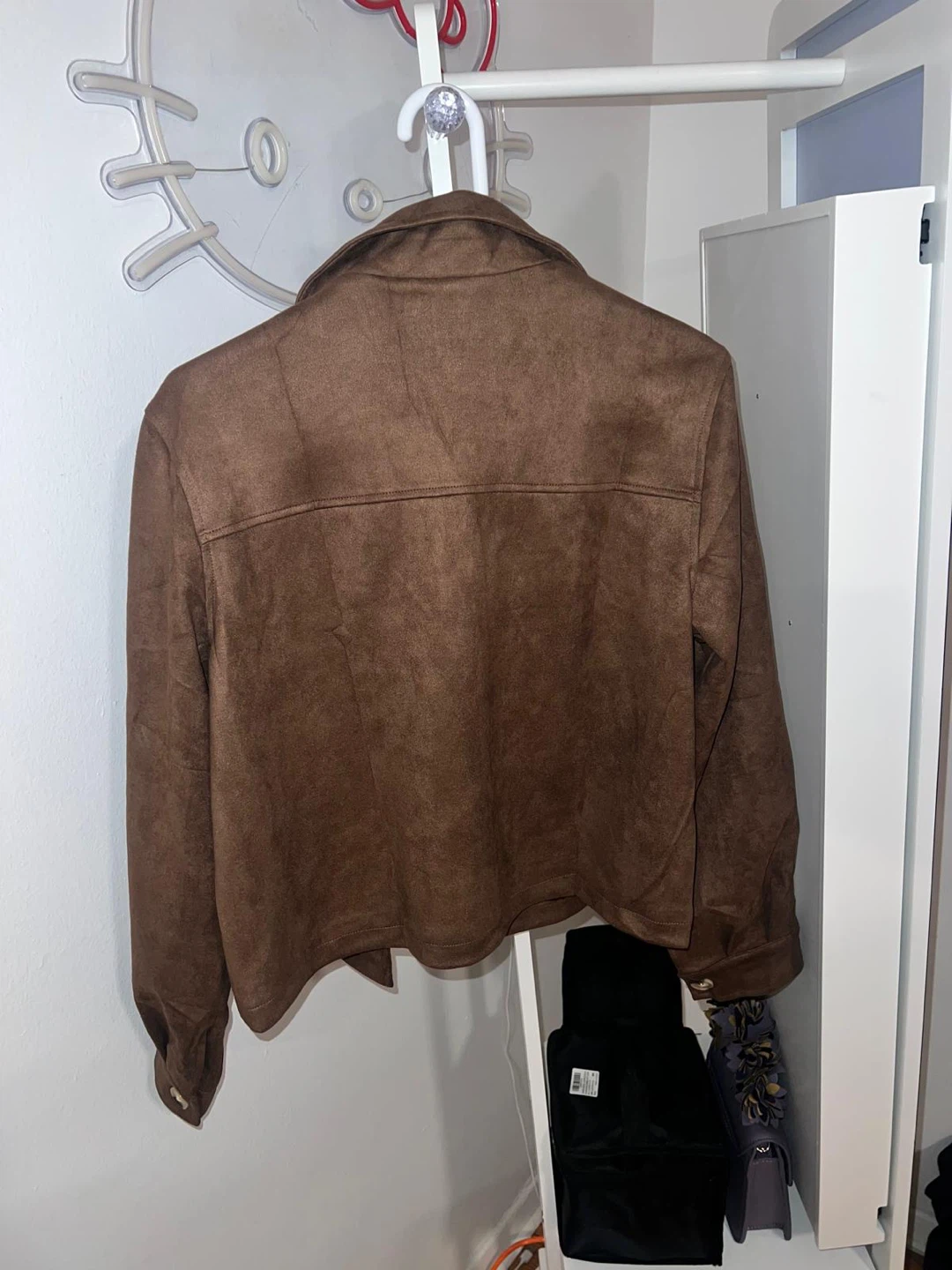 Brown Suede-Look Button-Up Jacket - photo 4