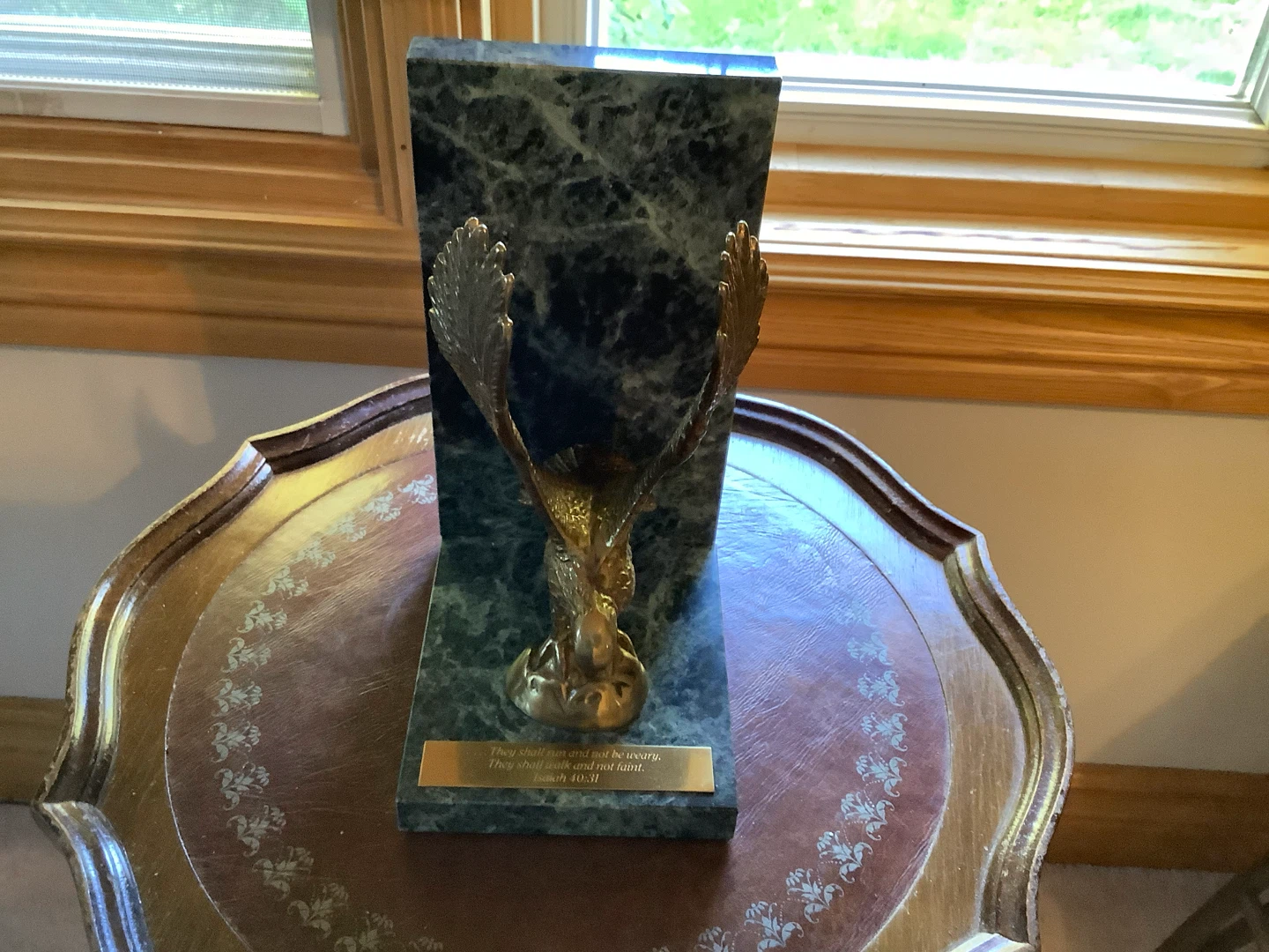 V MCM Brass Eagle Bookend w Green Marble Base Scripture Plaque 🐞