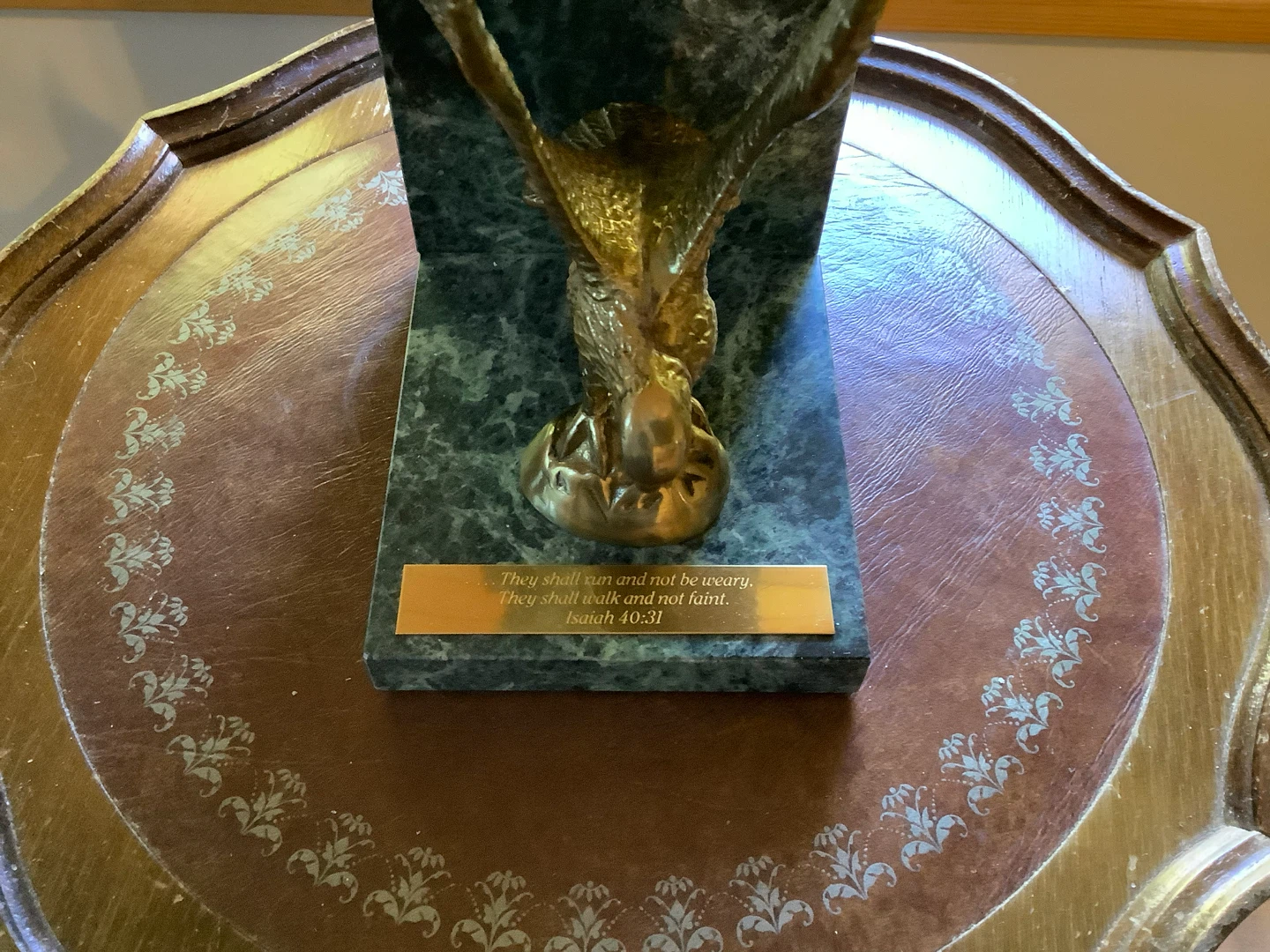 V MCM Brass Eagle Bookend w Green Marble Base Scripture Plaque 🐞 - photo 2