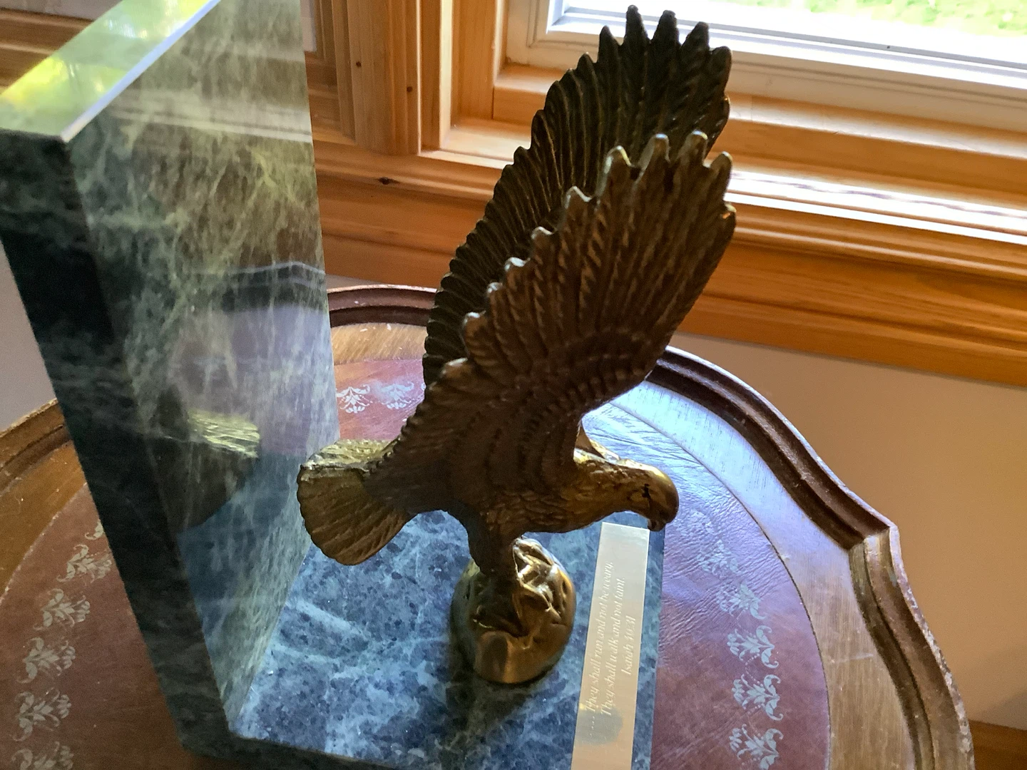 V MCM Brass Eagle Bookend w Green Marble Base Scripture Plaque 🐞 - photo 3