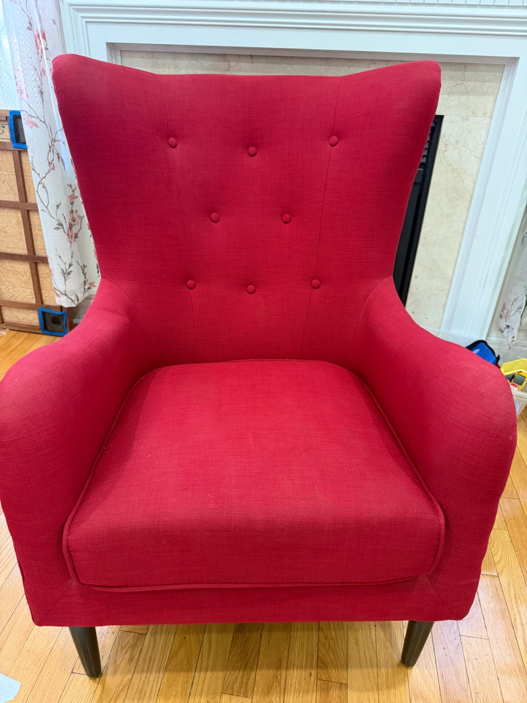 Red Tufted Wingback Accent Chair