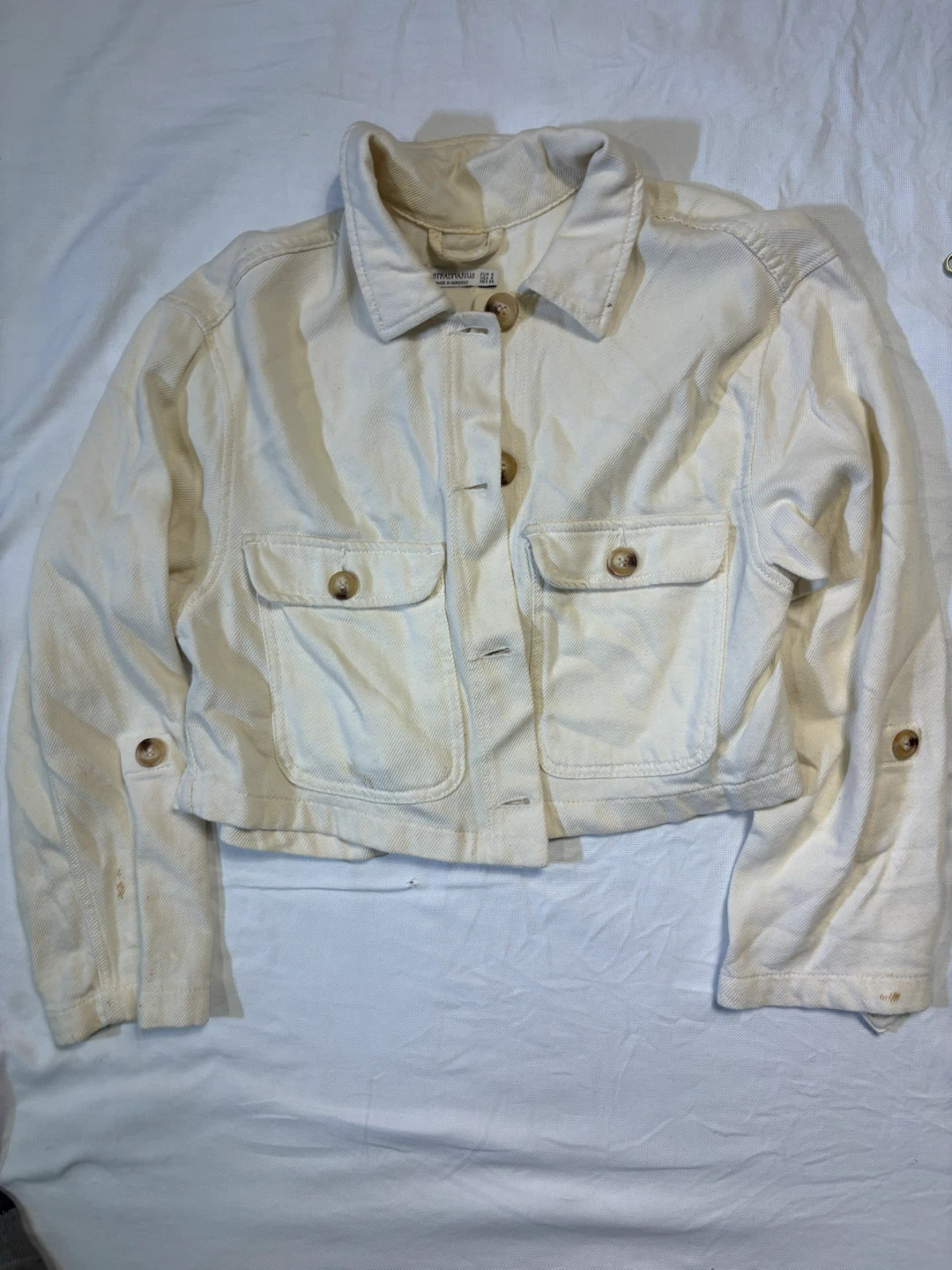 Stradivarius Off-White Corduroy Cropped Jacket - photo 3