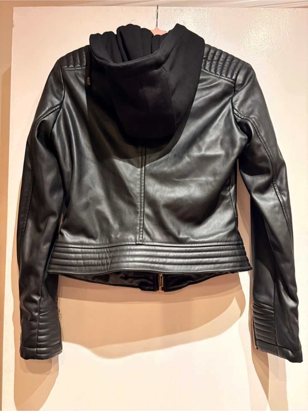 Guess Black Faux Leather Jacket with Hood - photo 3