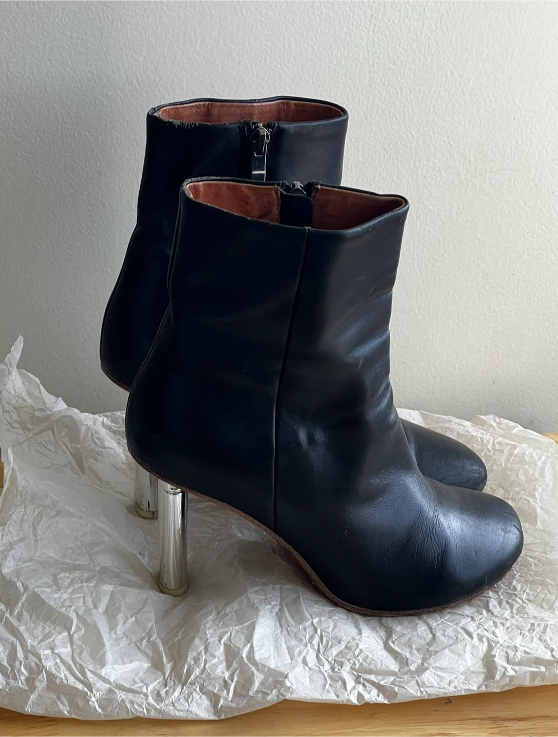 Black Leather Ankle Boots with Silver Heels - photo 2