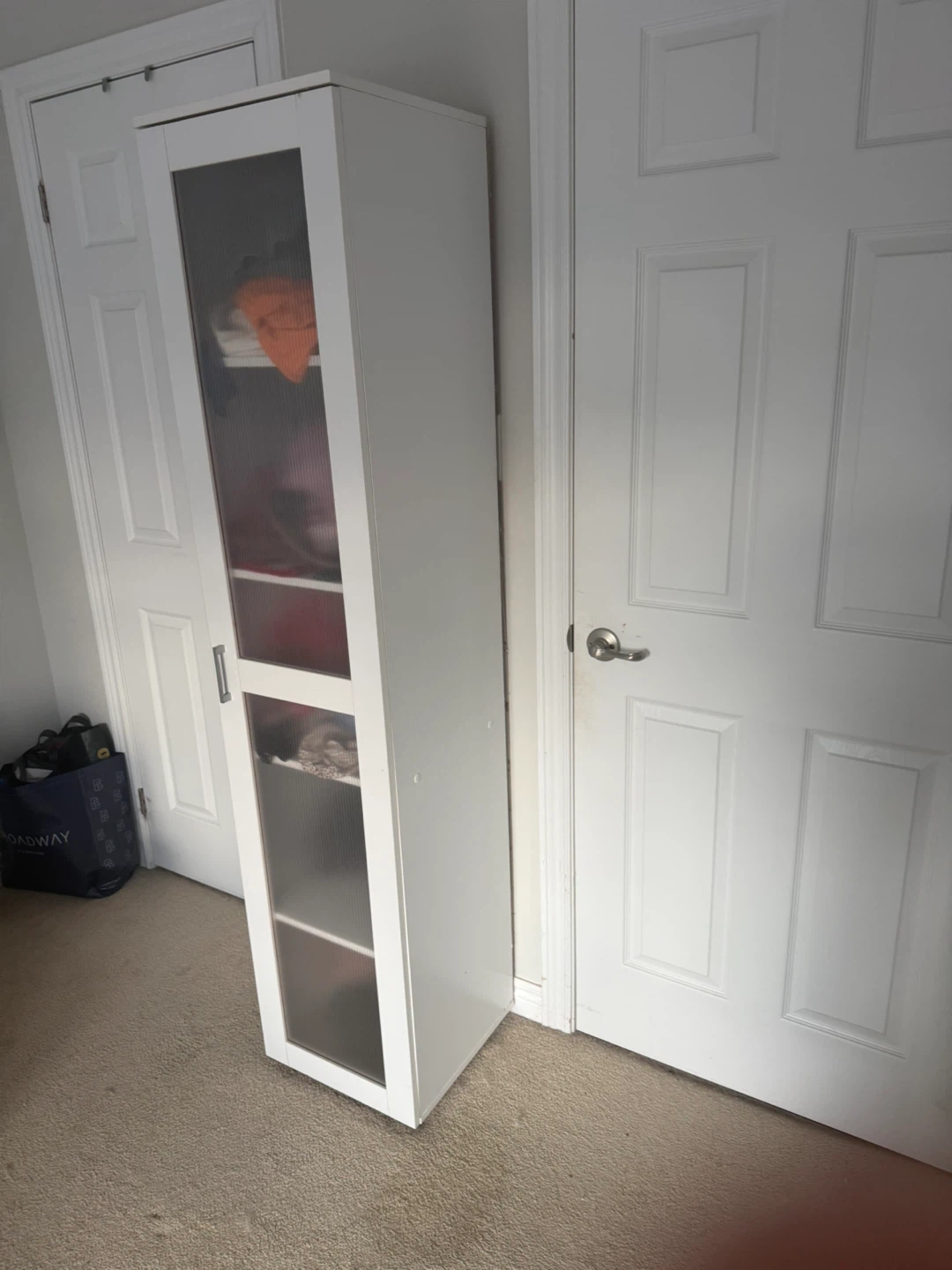 White IKEA Tall Cabinet with Fluted Glass Door - photo 2