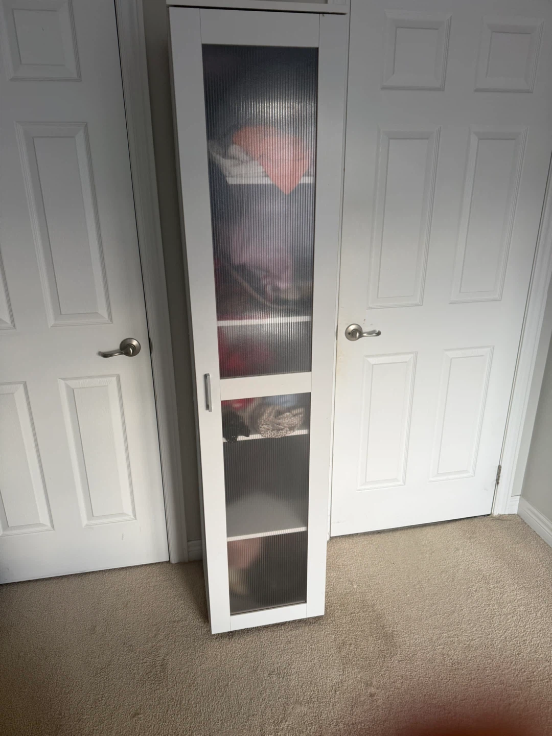 White IKEA Tall Cabinet with Fluted Glass Door - photo 3