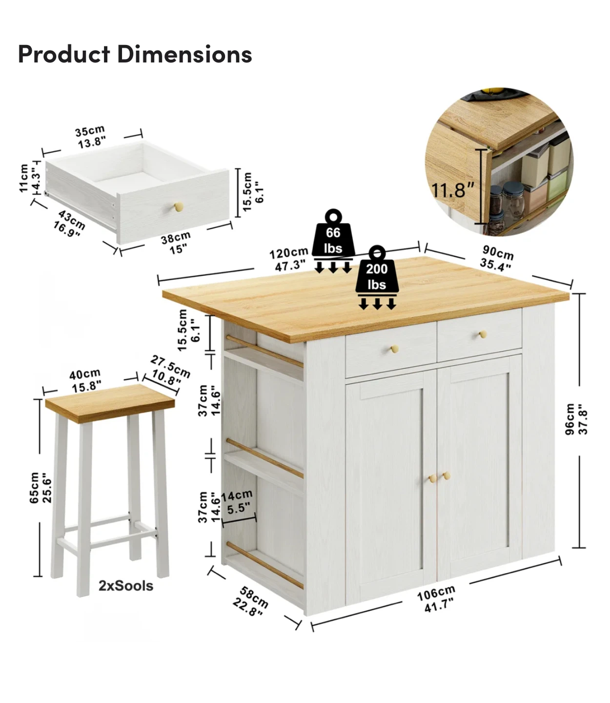 Kitchen Island with Two Stools (Moving Sale)