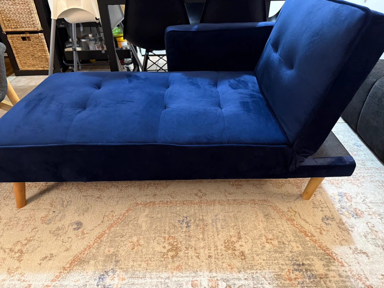 Blue velvet chaise lounge