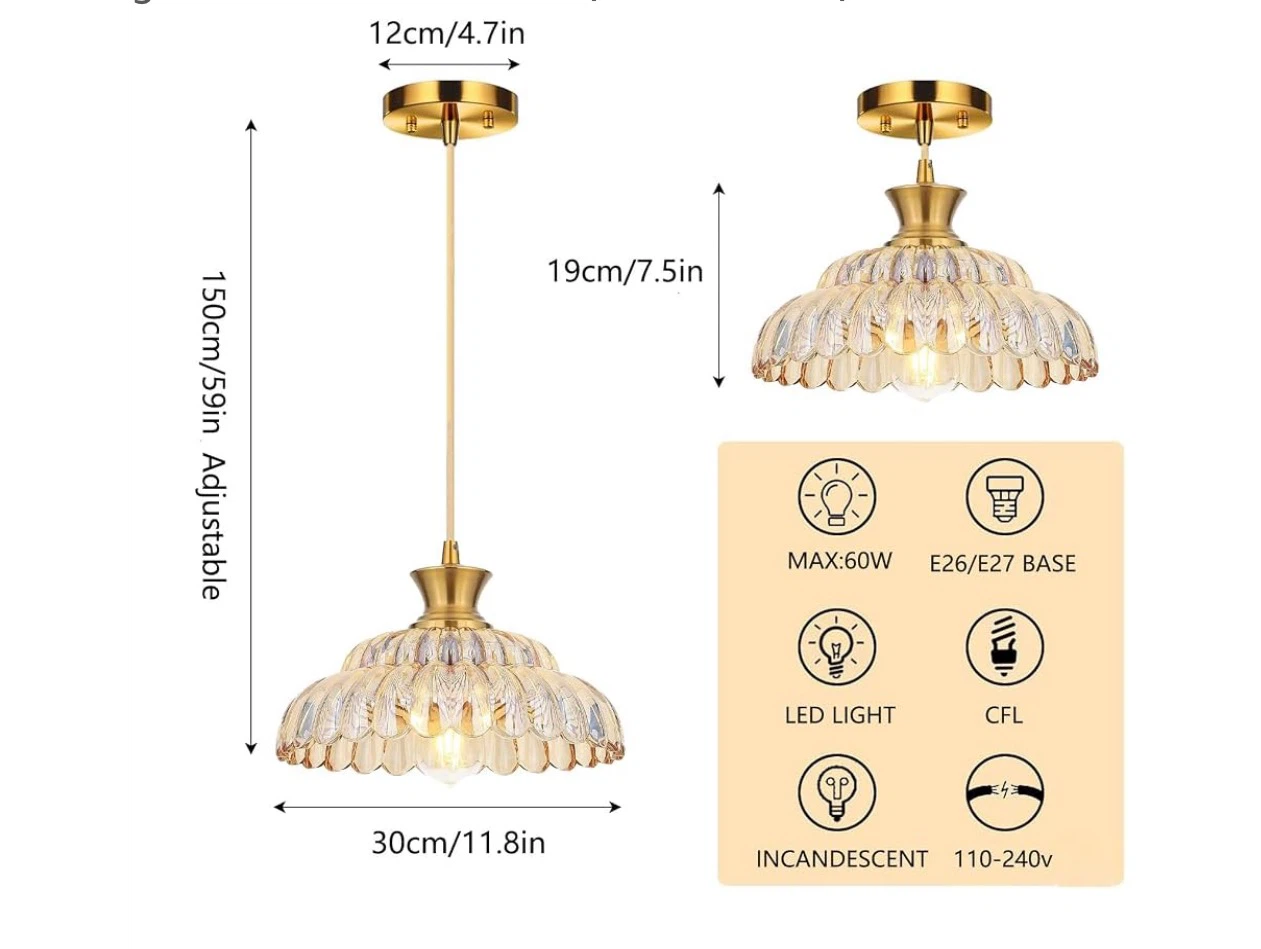 Vintage Glass Pendant Light 11.8 Inch - photo 2