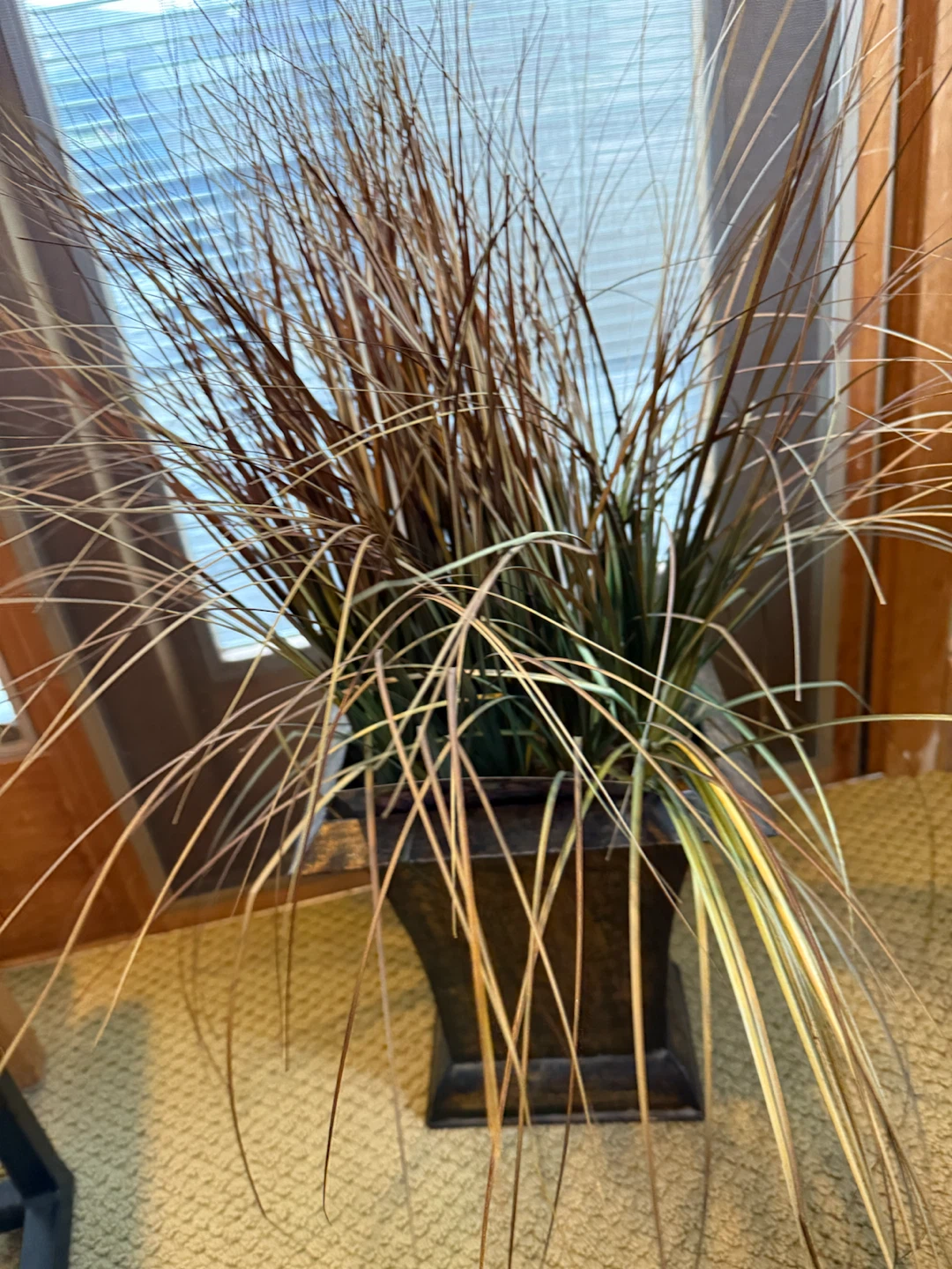 Artificial Tall Grass in Metal Planter
