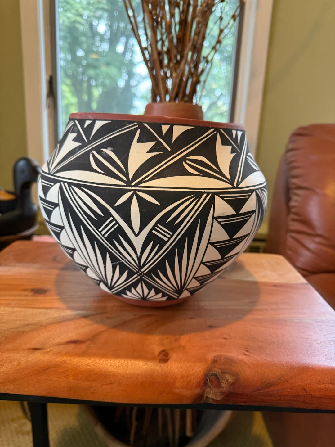 Native American Style Black and White Pottery Vase