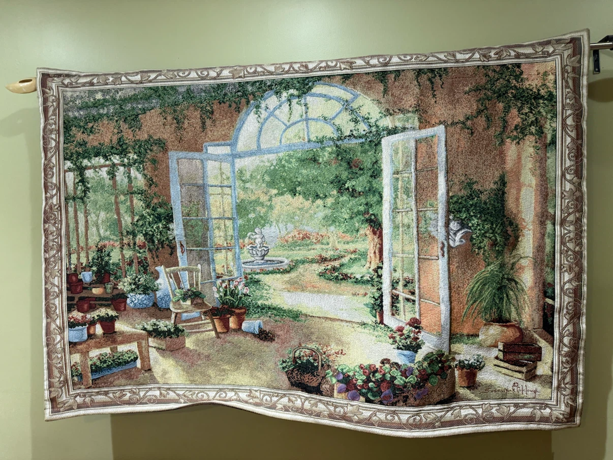 Susan Wing Colclough Garden Scene Tapestry Wall Hanging