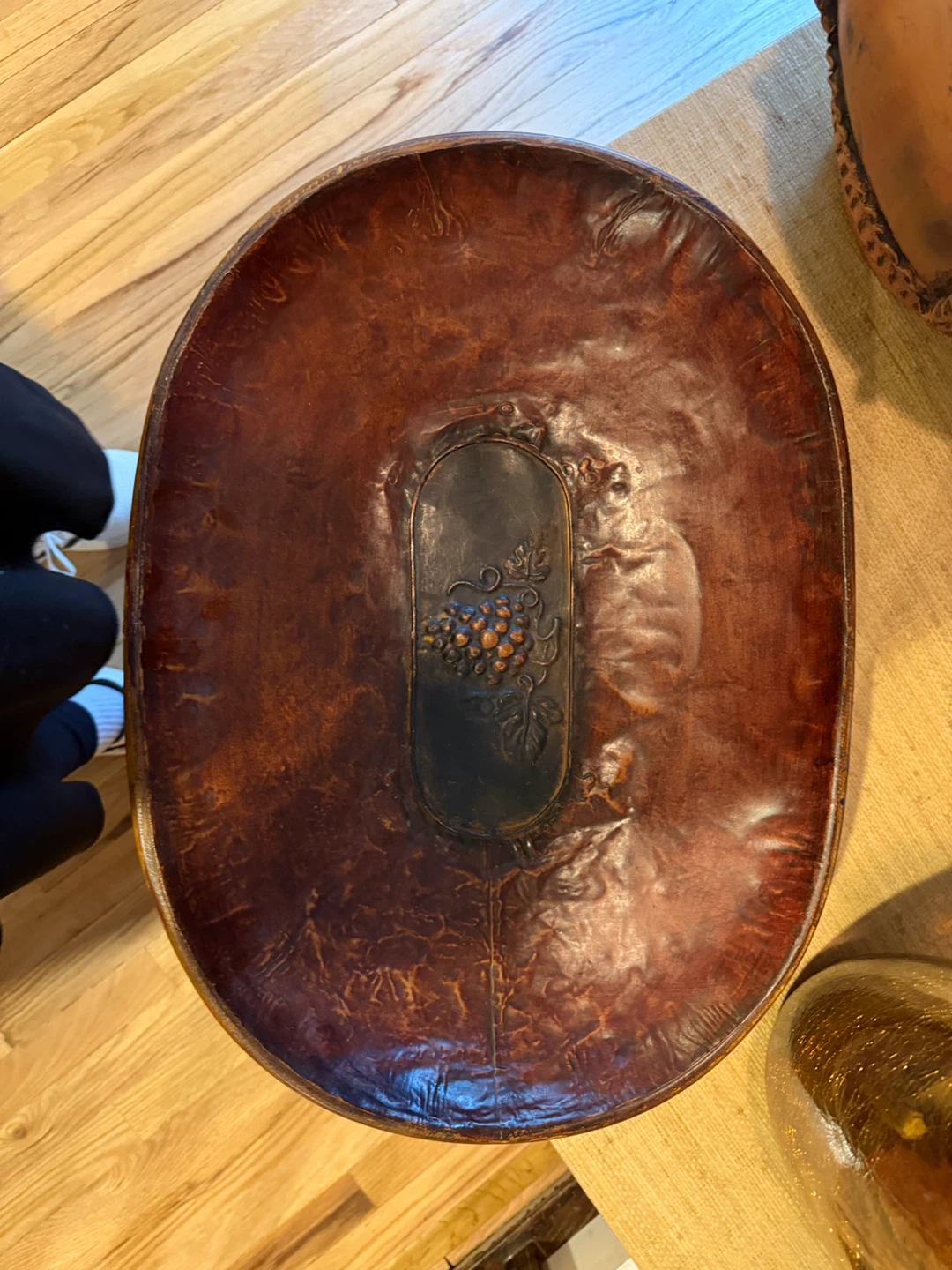 Vintage Oval Leather Serving Tray