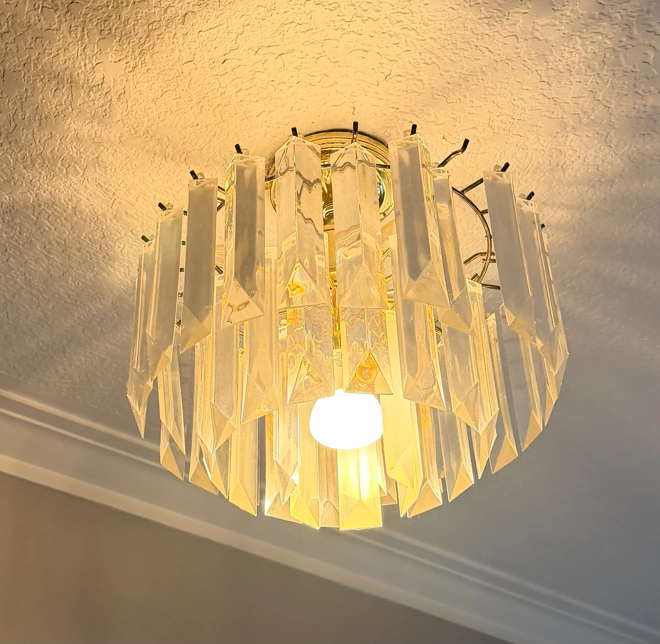 Vintage Brass and Crystal Flush Mount Light