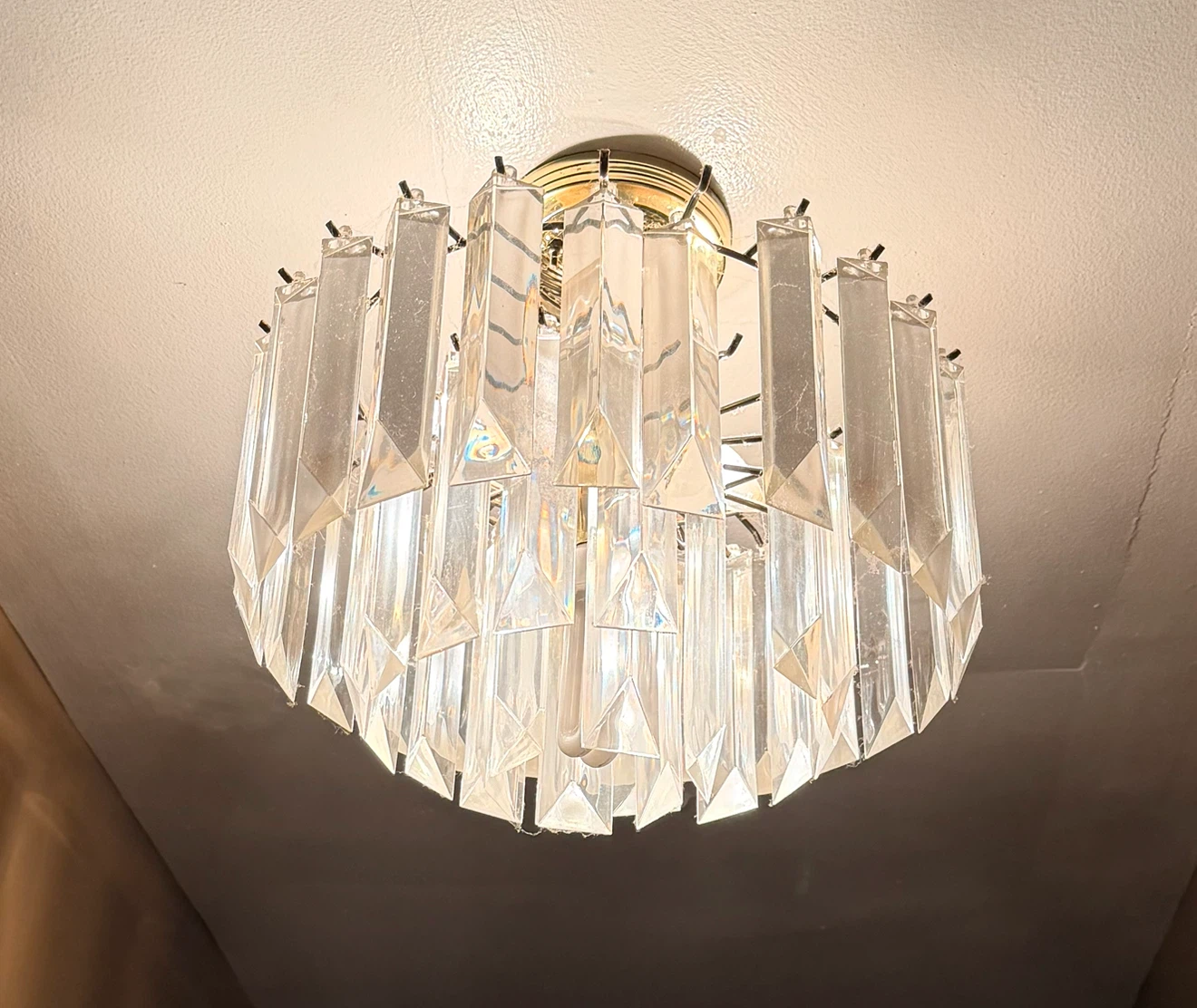 Vintage Brass and Crystal Flush Mount Light - photo 2