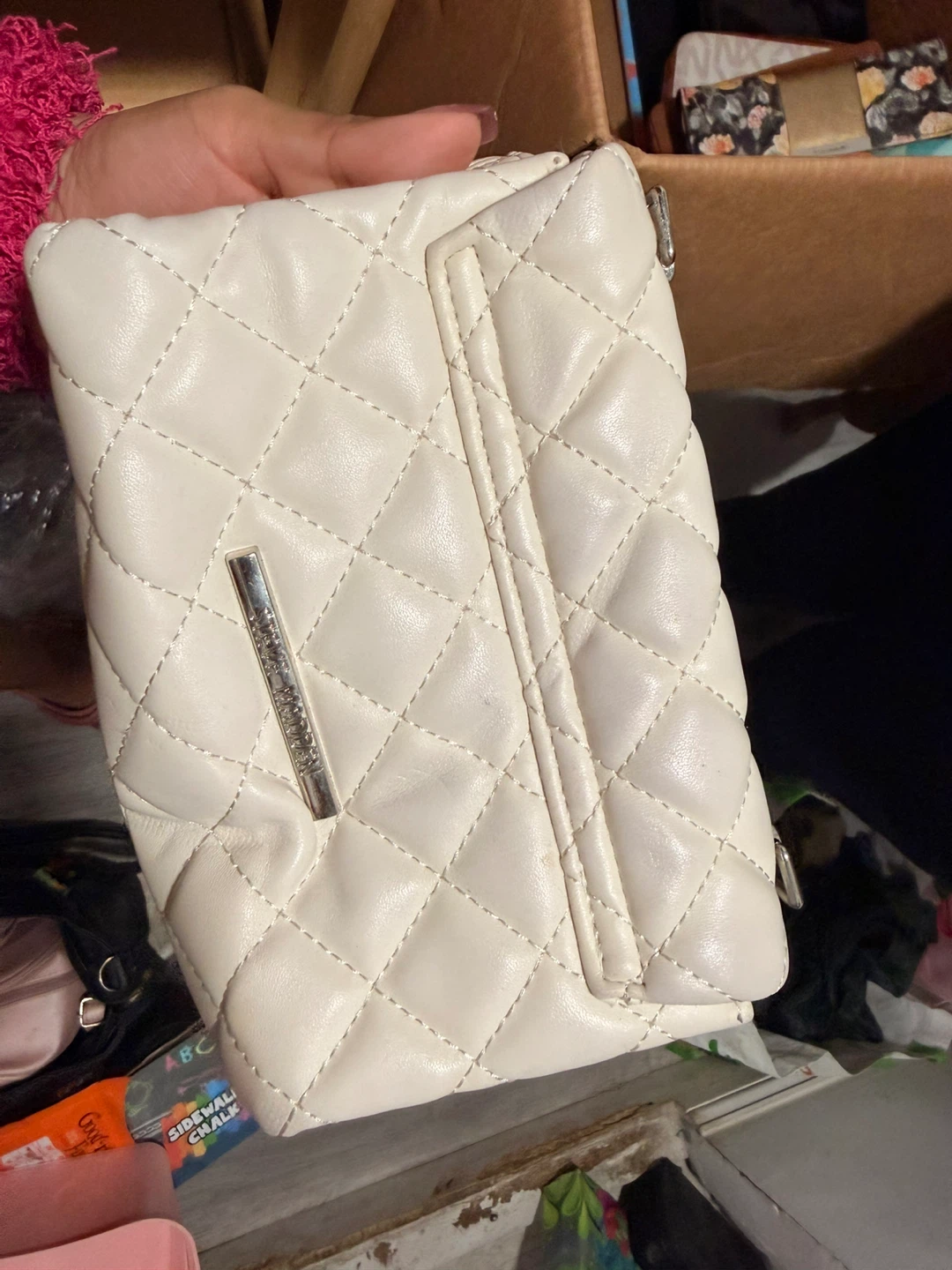 Steve Madden White Quilted Crossbody Bag