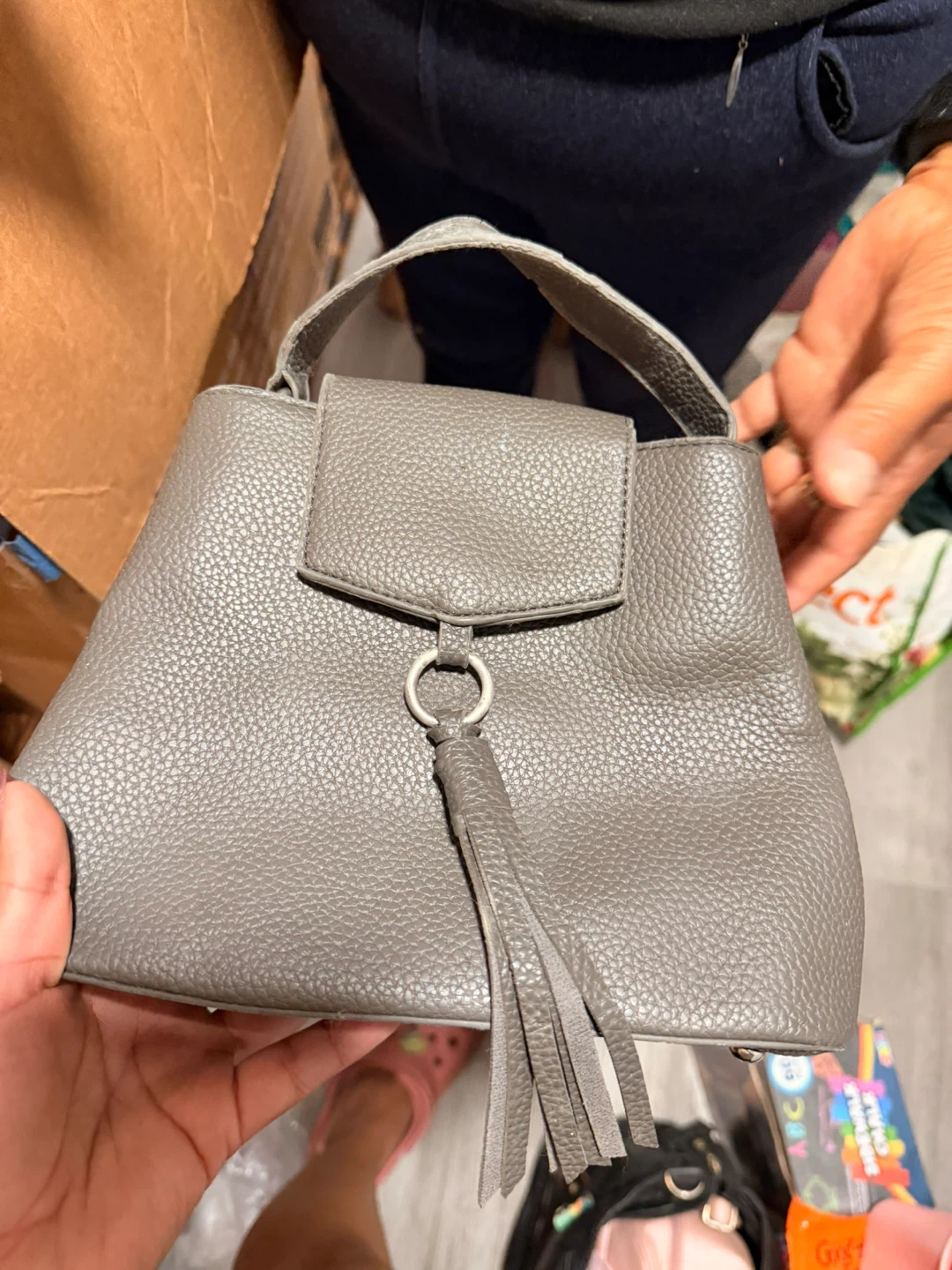 Gray Leather Mini Handbag