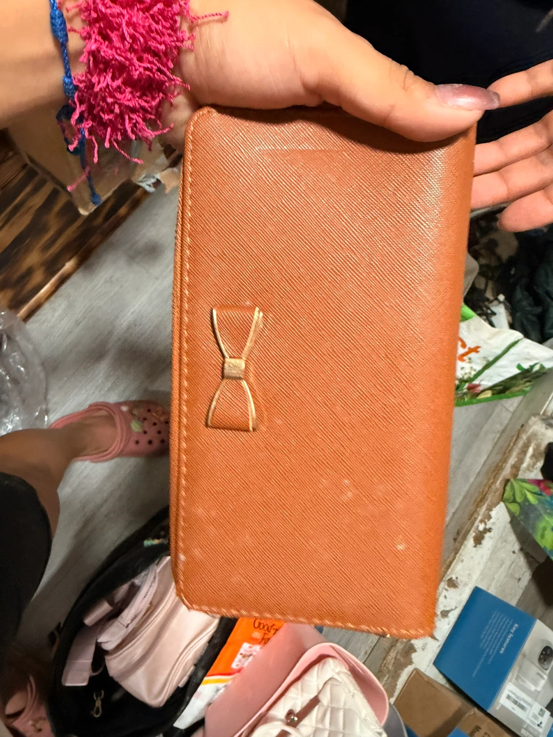 Tan Faux Leather Bow Wallet