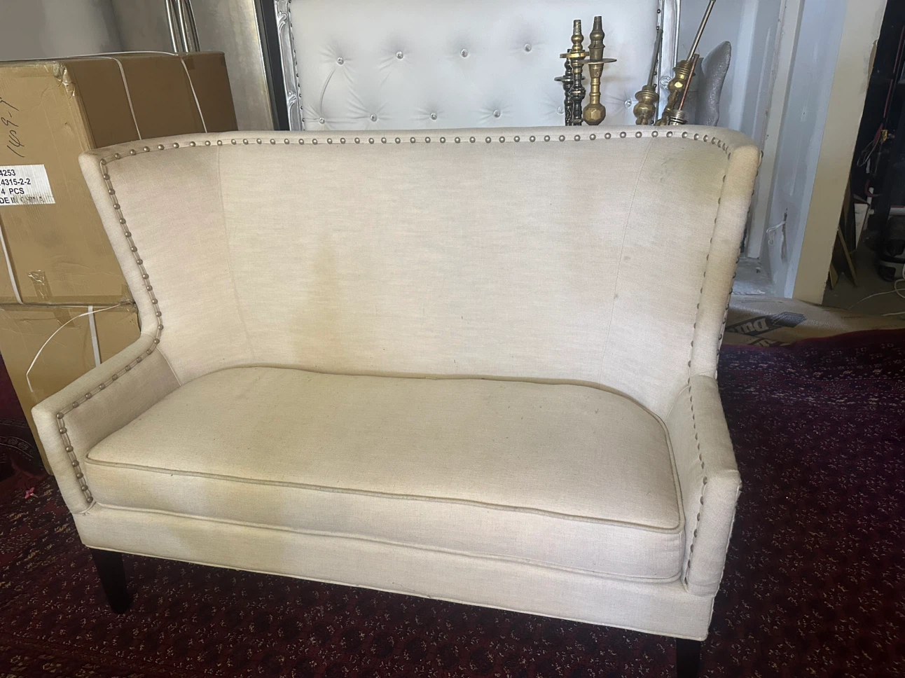 Beige Wingback Settee - photo 2