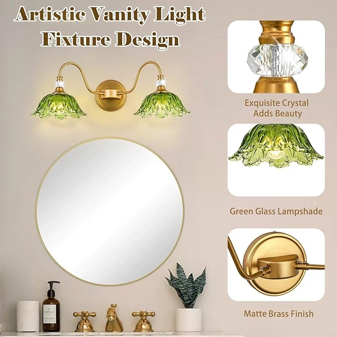 Bathroom Vanity Light, 2-Light Matte Antique Brass Finish - photo 2