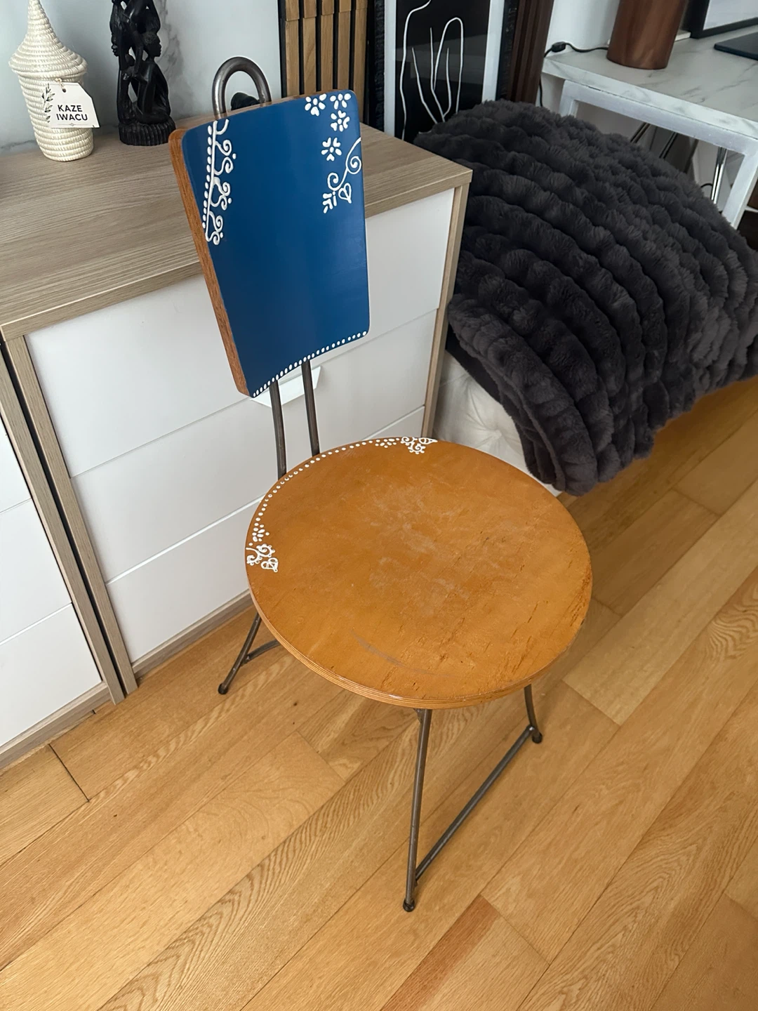 VINTAGE HAND MADE STEEL MAPLE WOOD ACCENT CHAIR DINING DESK SIDE