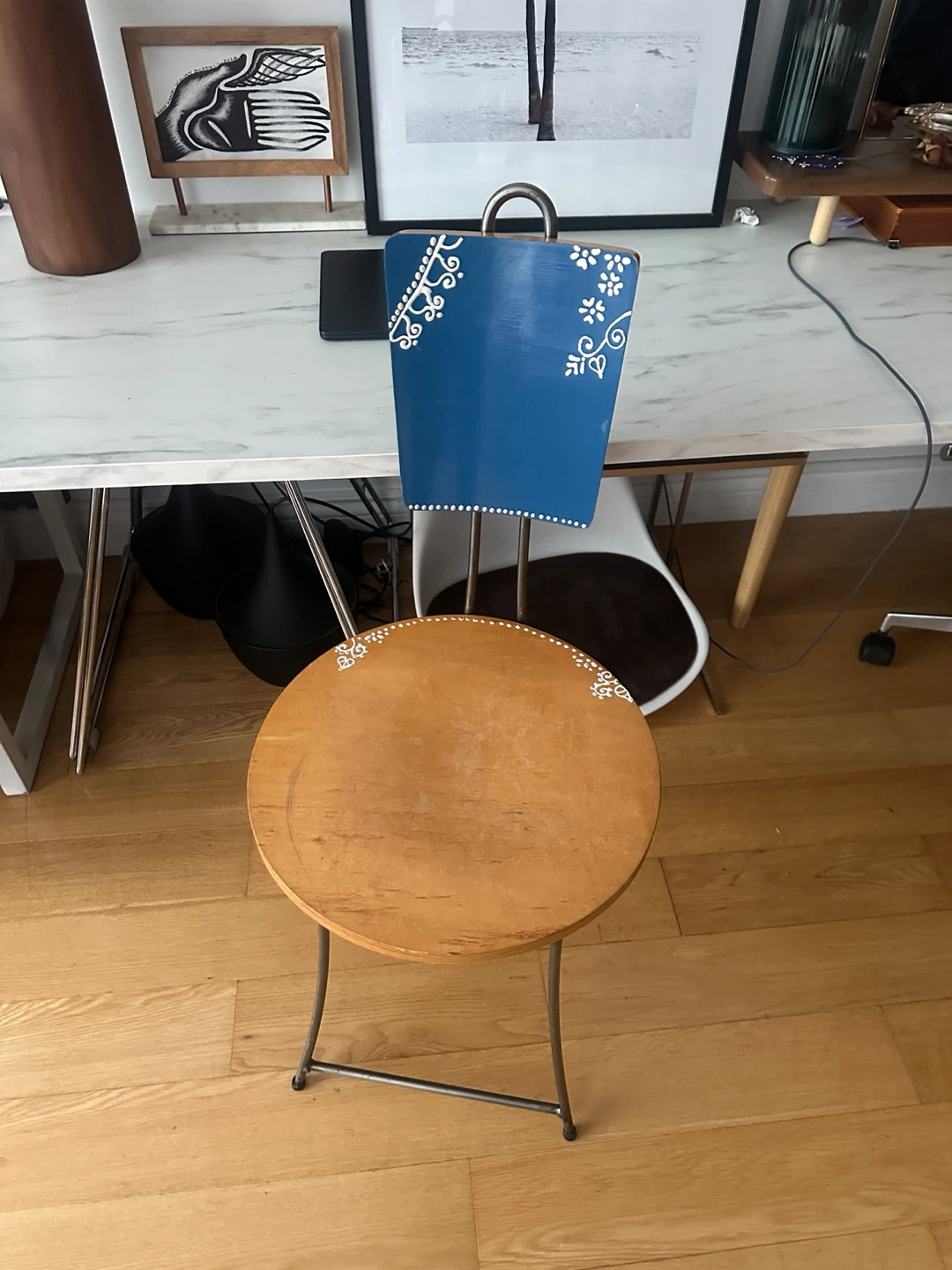 VINTAGE HAND MADE STEEL MAPLE WOOD ACCENT CHAIR DINING DESK SIDE - photo 2