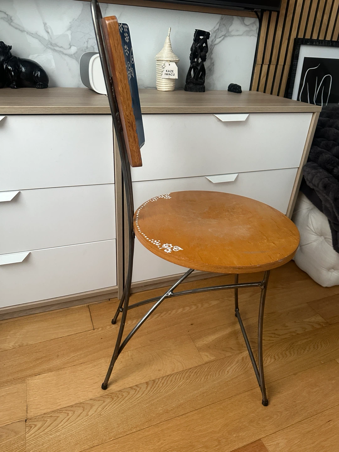 VINTAGE HAND MADE STEEL MAPLE WOOD ACCENT CHAIR DINING DESK SIDE - photo 3