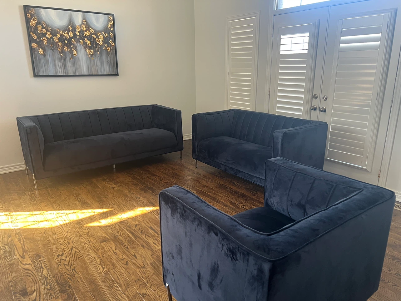 Navy Blue Velvet Sofa Set