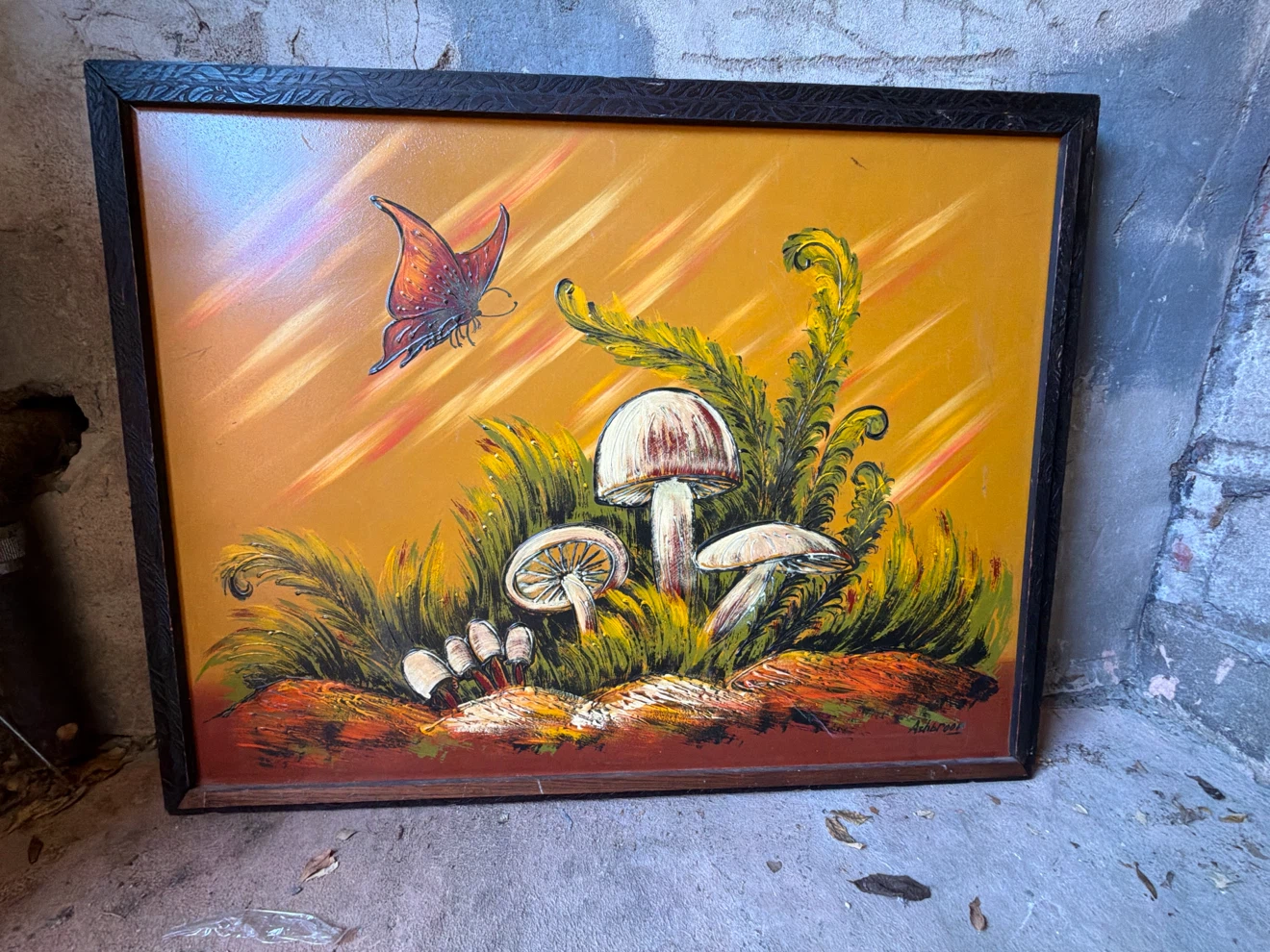 Vintage Ashbrook Mushroom and Butterfly Painting
