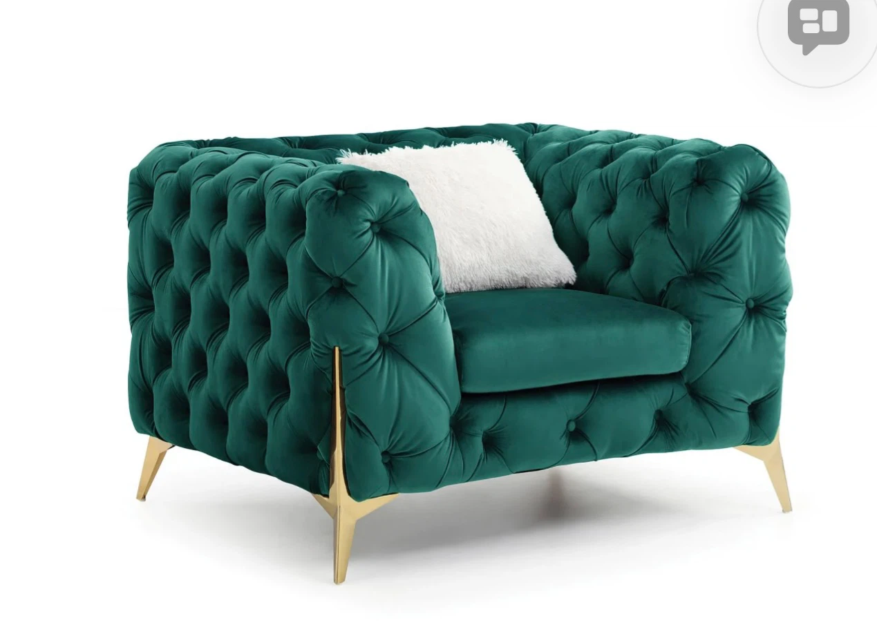 Green Velvet Chesterfield Sofa Set - photo 4