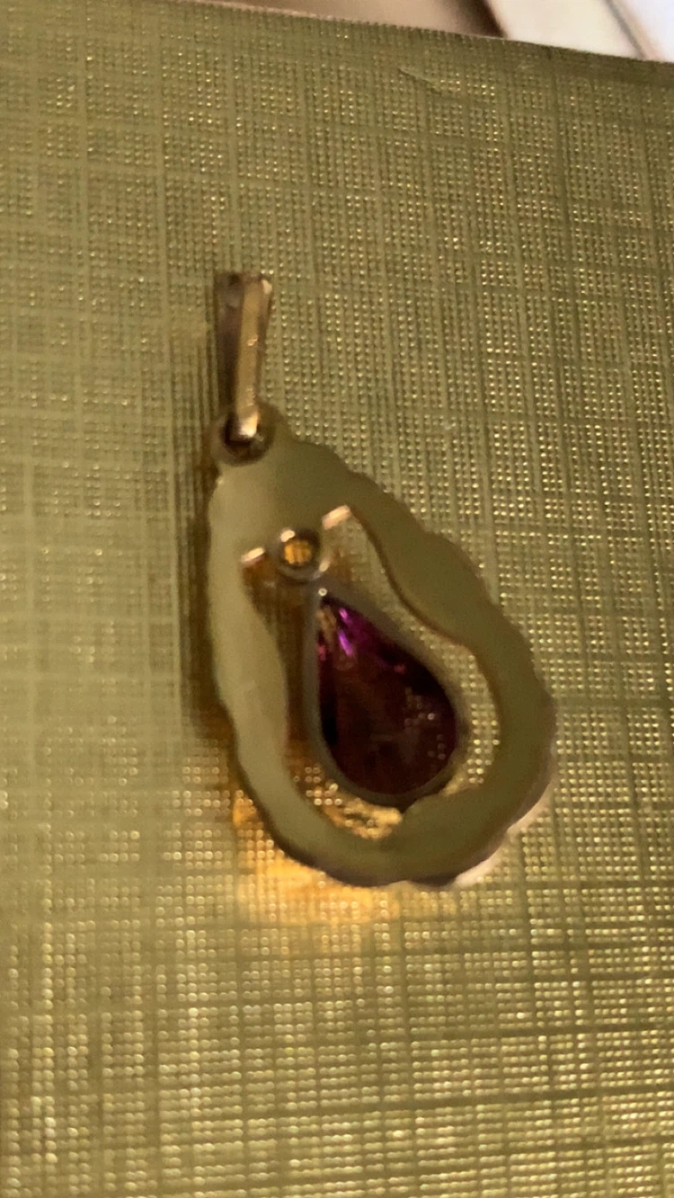 Gold plated vintage Teardrop Pendant with Purple Stone - photo 2
