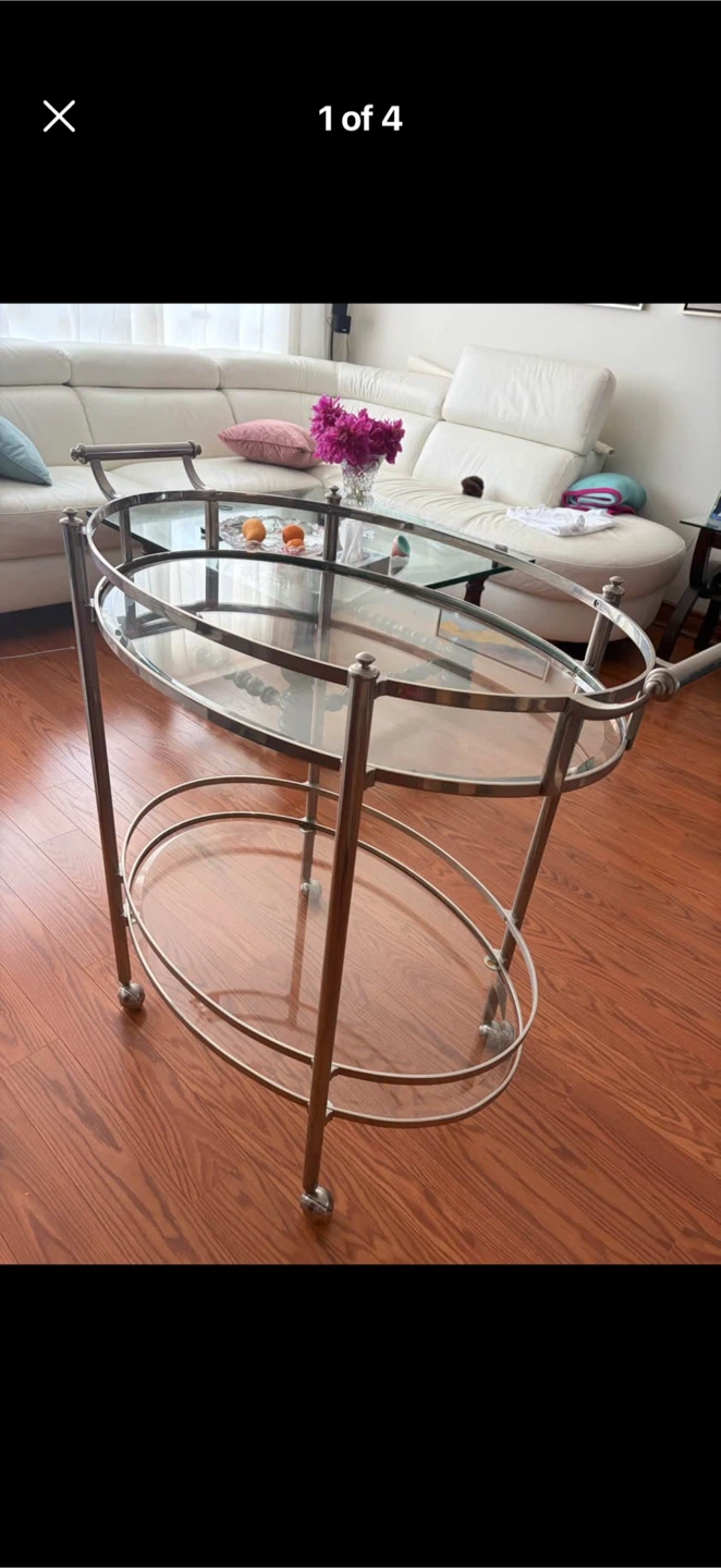 Oval Metal and Glass Bar Cart