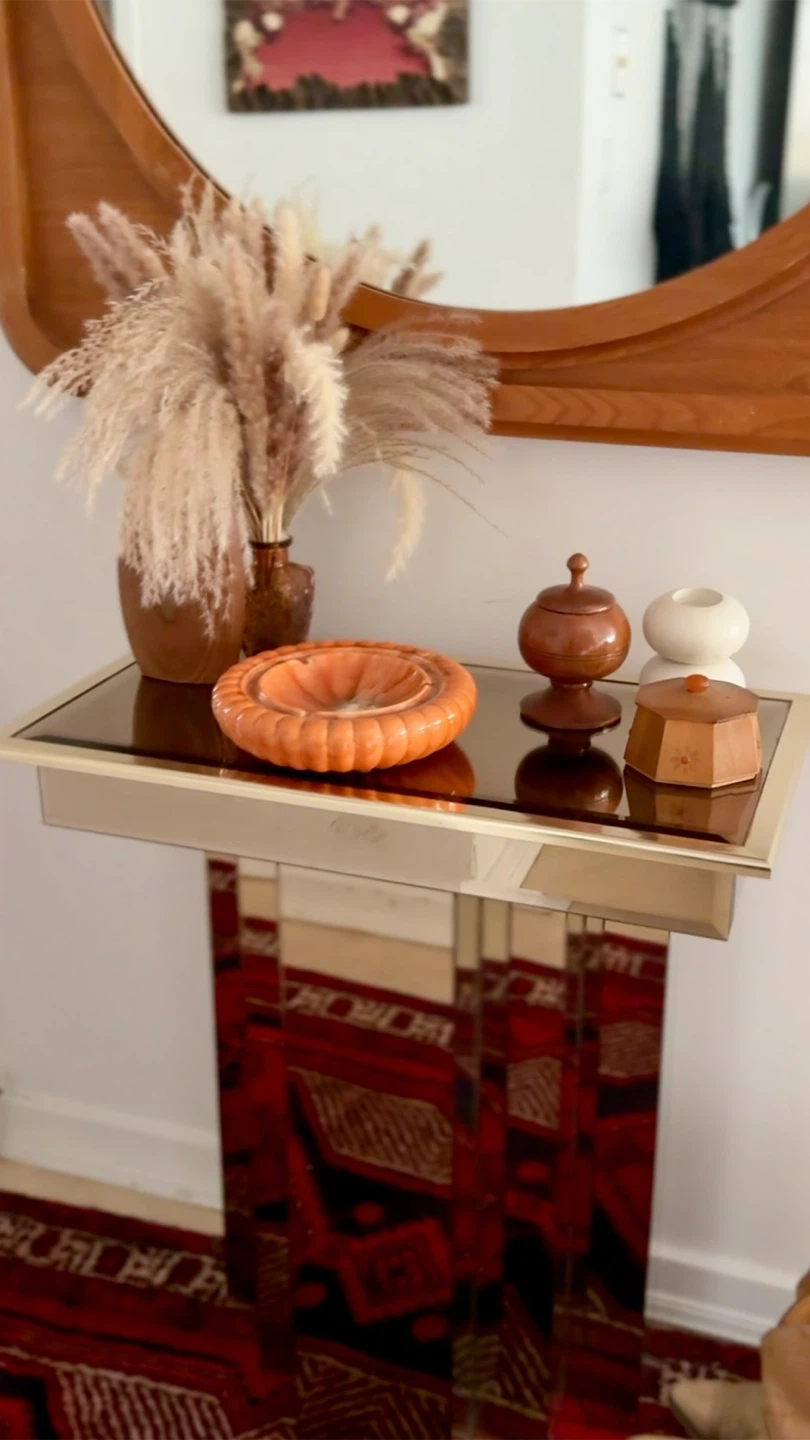 Vintage 1970s Smoked Mirrored Console Table