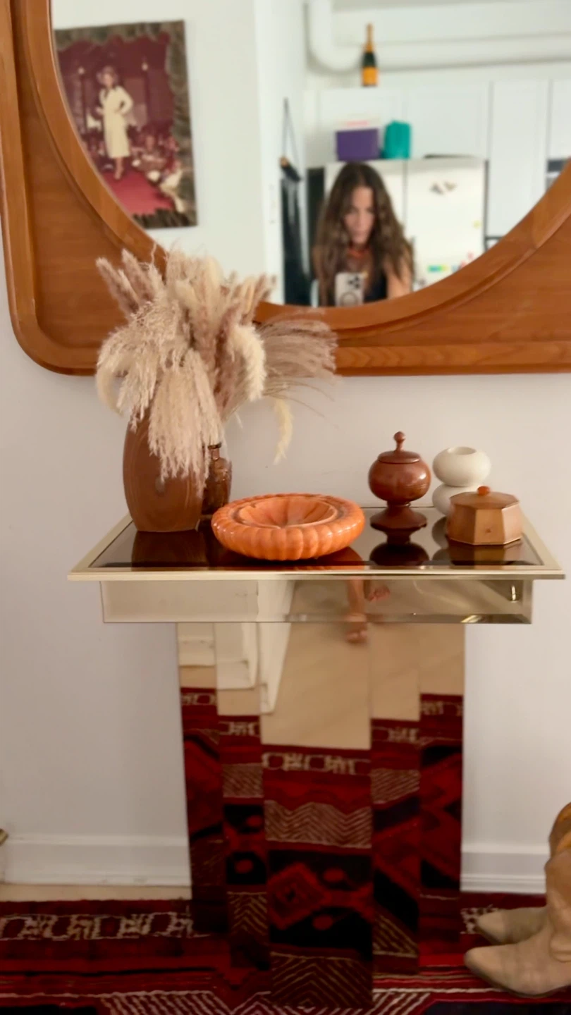 Vintage 1970s Smoked Mirrored Console Table - photo 3