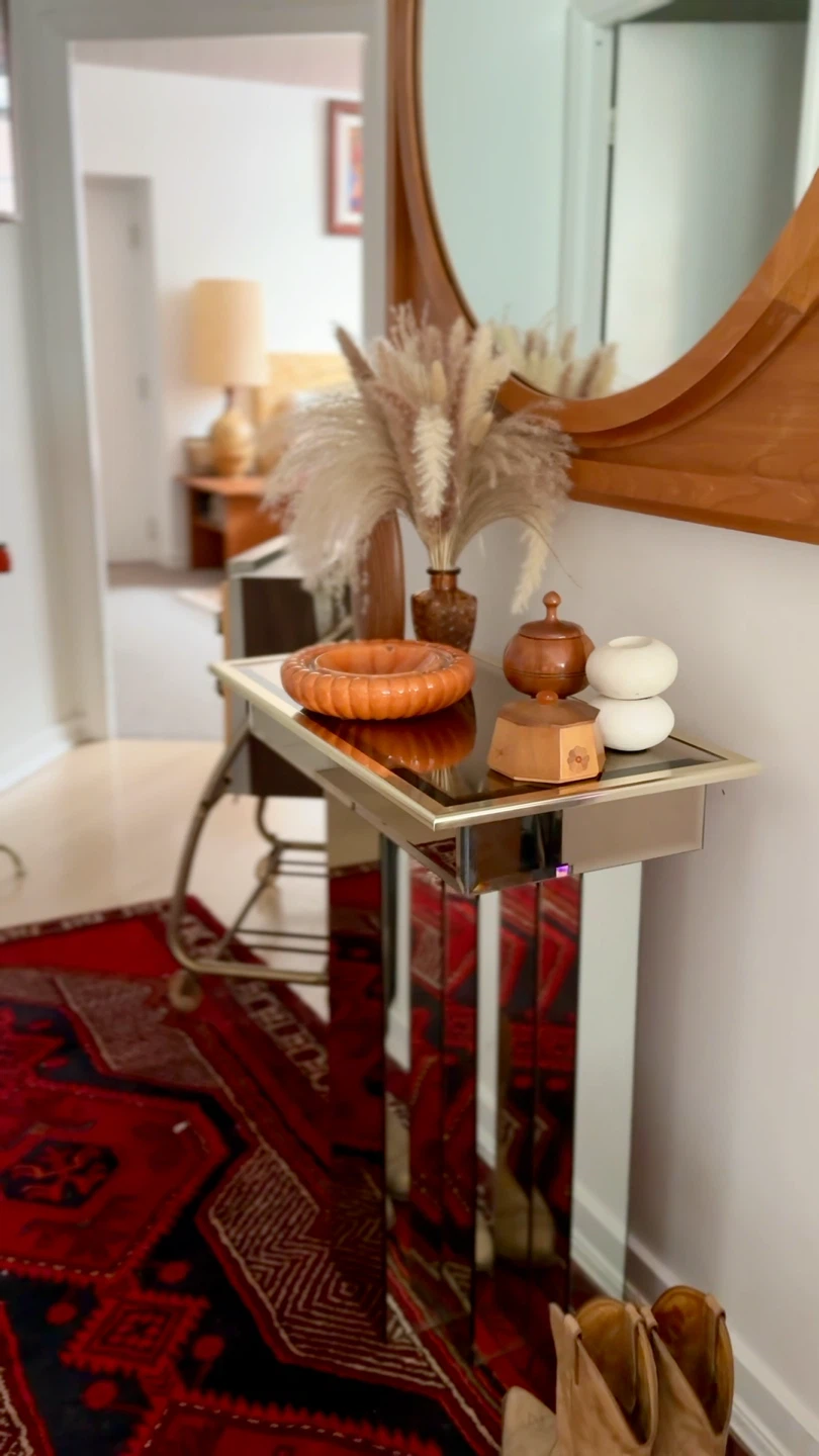 Vintage 1970s Smoked Mirrored Console Table - photo 4