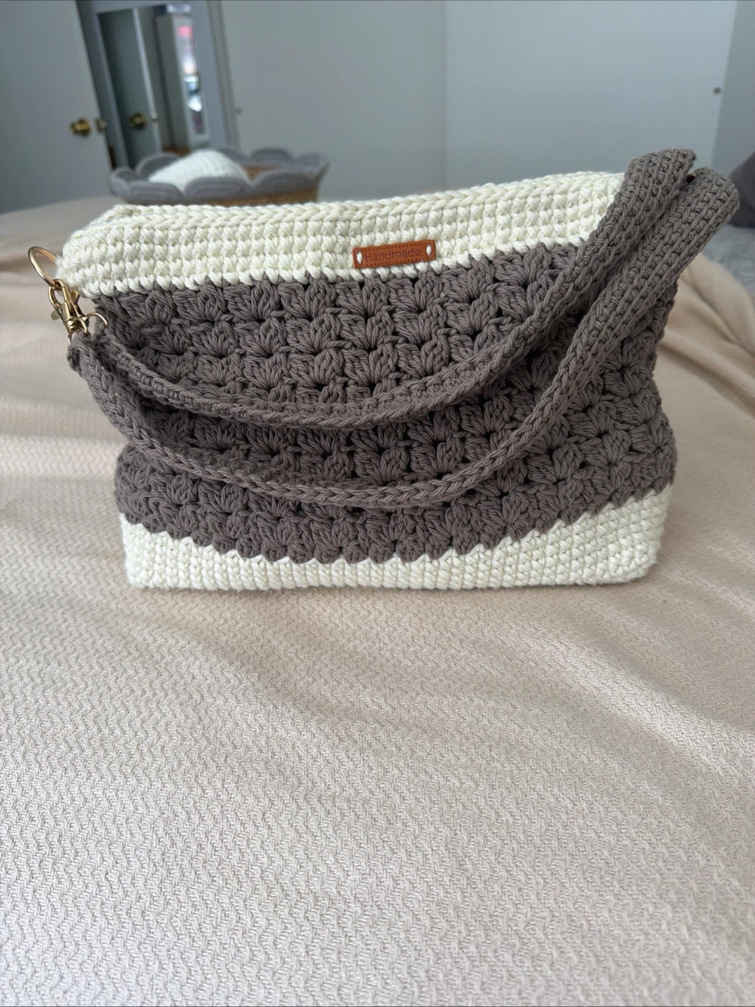 Handmade Two-Tone Crocheted Shoulder Bag