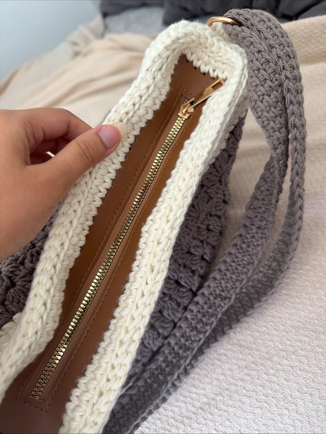 Handmade Two-Tone Crocheted Shoulder Bag - photo 2
