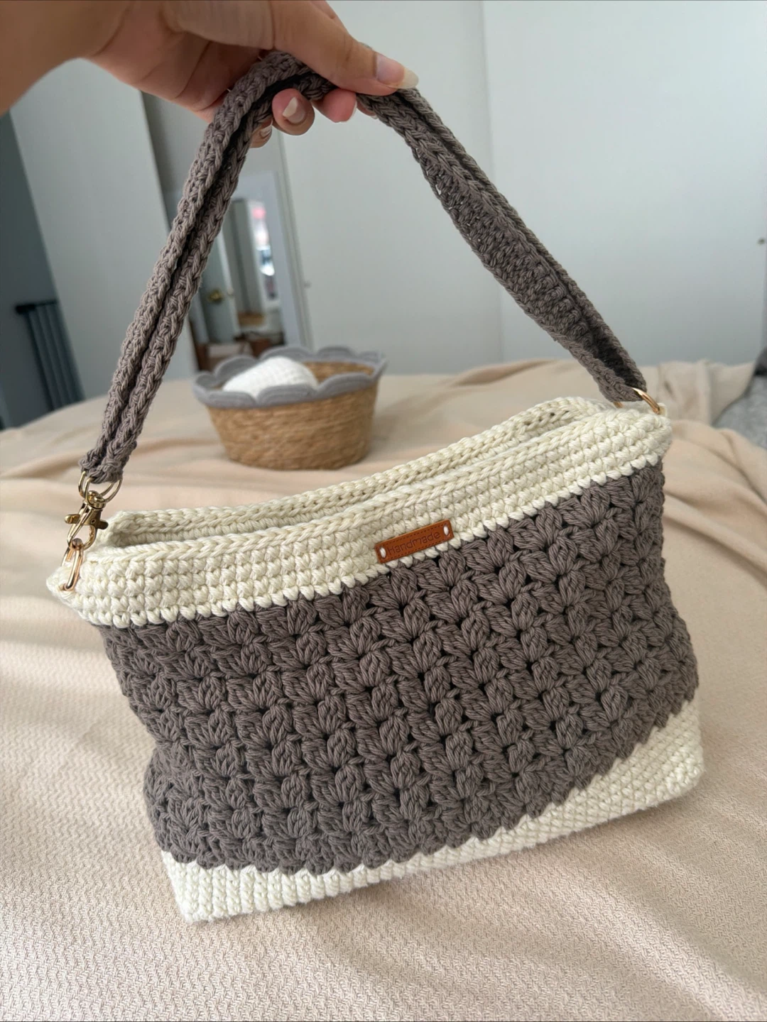 Handmade Two-Tone Crocheted Shoulder Bag - photo 4