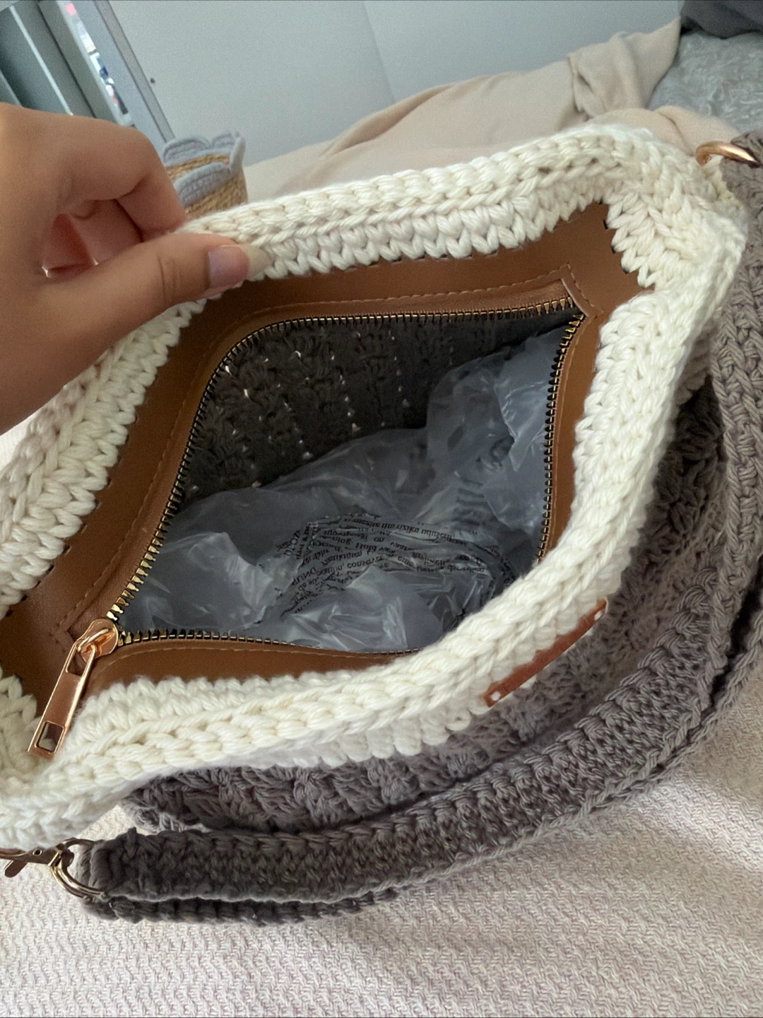 Handmade Two-Tone Crocheted Shoulder Bag - photo 5