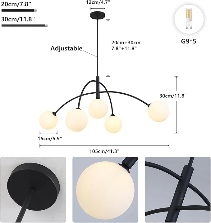 Mid Century Chandelier Black Ceiling Light 5 Light Sputnik Light - photo 2