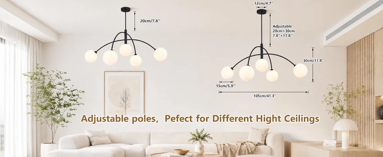 Mid Century Chandelier Black Ceiling Light 5 Light Sputnik Light - photo 4