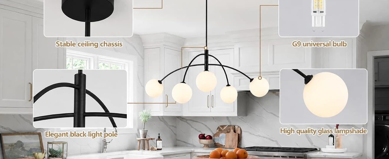 Mid Century Chandelier Black Ceiling Light 5 Light Sputnik Light - photo 5