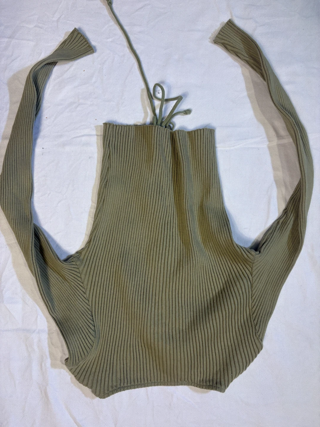 Zara Olive Green Lace-Up Long Sleeve Top