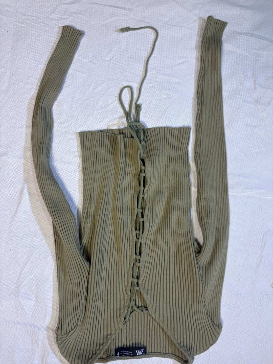 Zara Olive Green Lace-Up Long Sleeve Top - photo 4